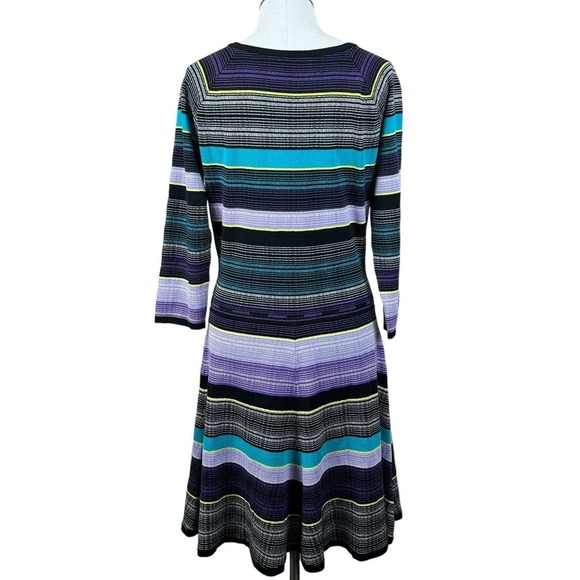 DVF Women's Carrigan Dress Large Purple Teal 3/4 Sleeve Silk Blend Striped Knit - Picture 4 of 16